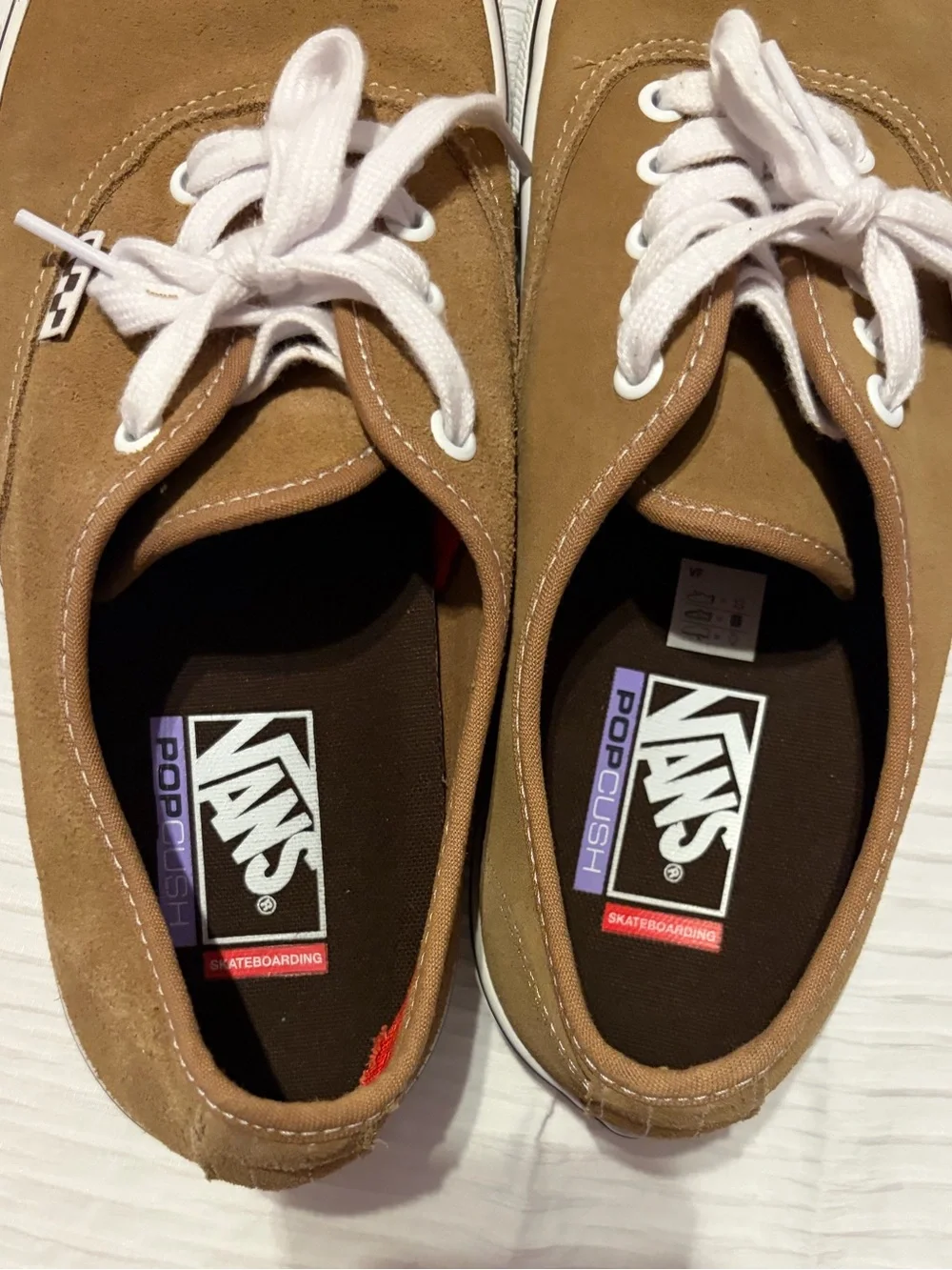 Vans Pop Cush Brown Suede Low-Top Sneakers with White Laces